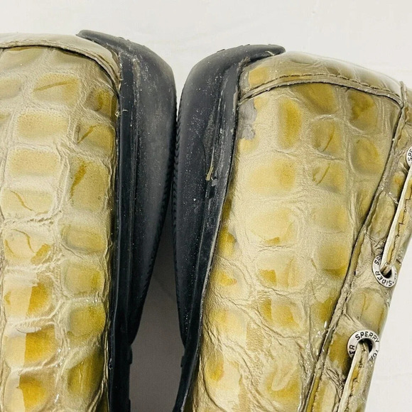 Sperry Top Sider Boat Loafer Leather Sz 7.5M Womens Croc Embossed Flats Green - Picture 11 of 12